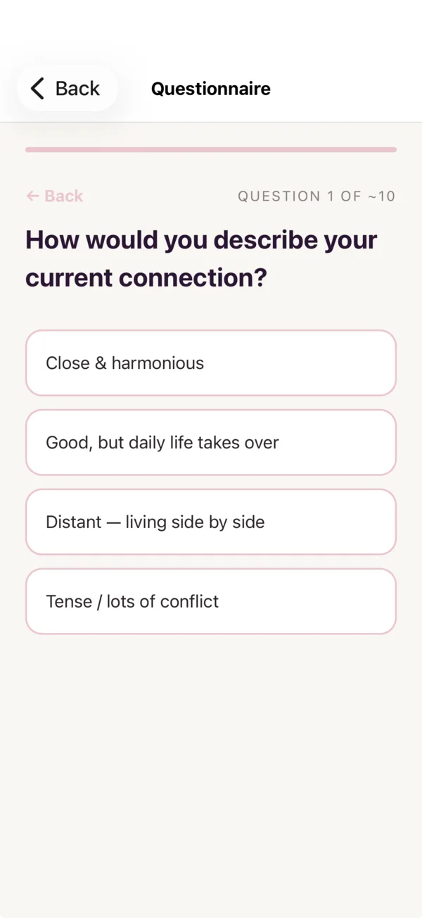 duoly questionnaire screen with an example question and four answer options
